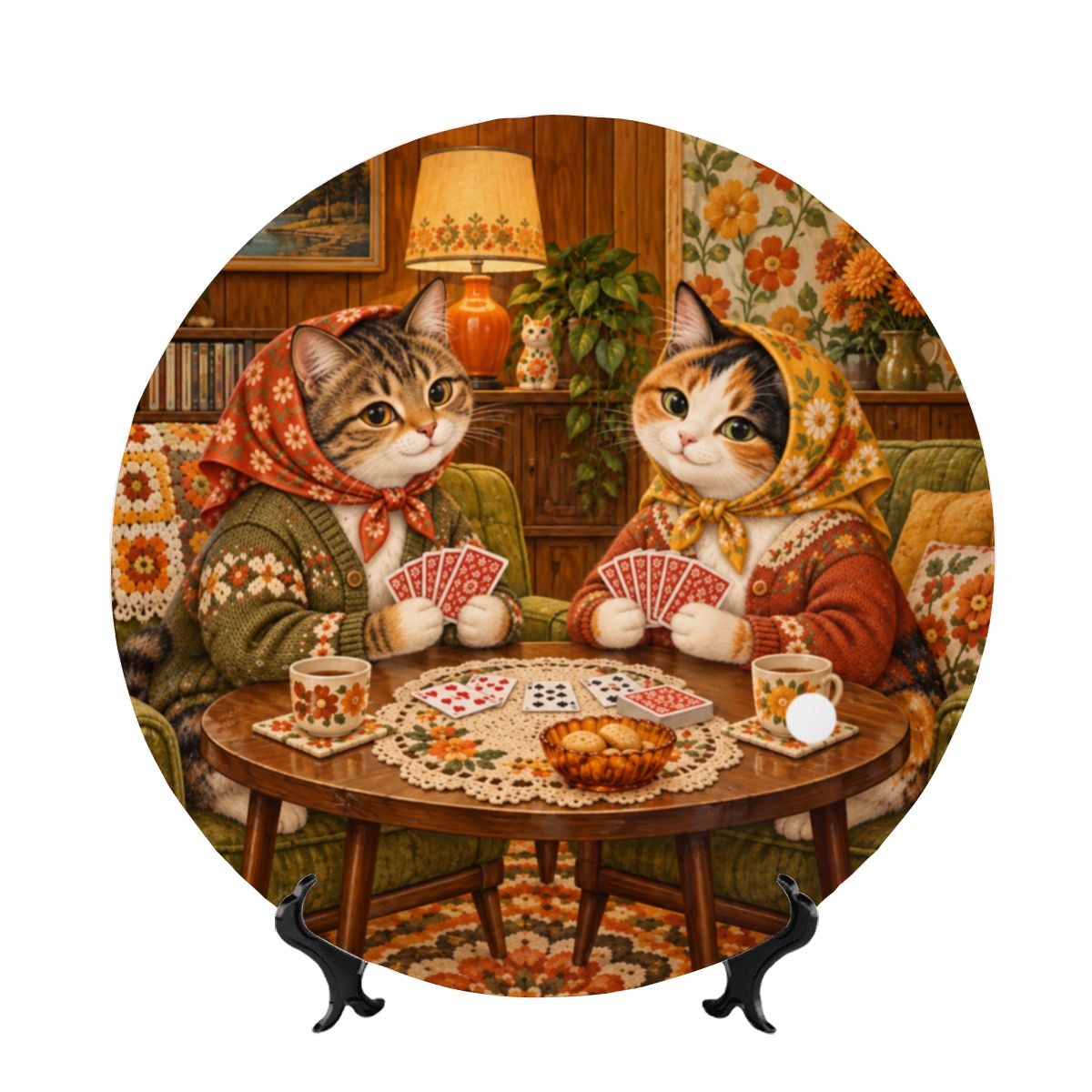 Babushka Cats Playing Cards Decorative Plate