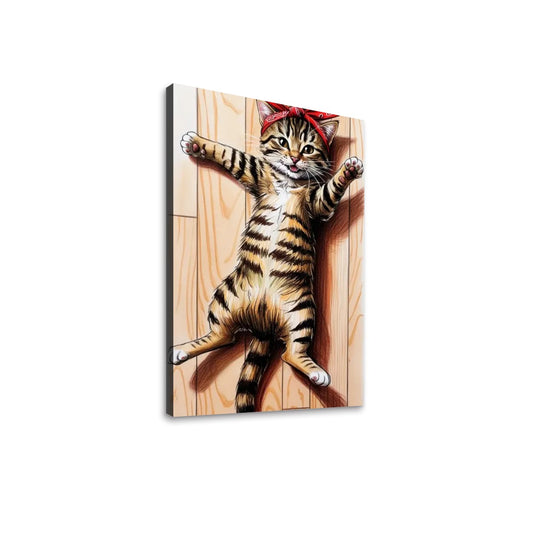 Tabby Cat Belly Rubs  Kitschy Cat Canvas Print Wall Art