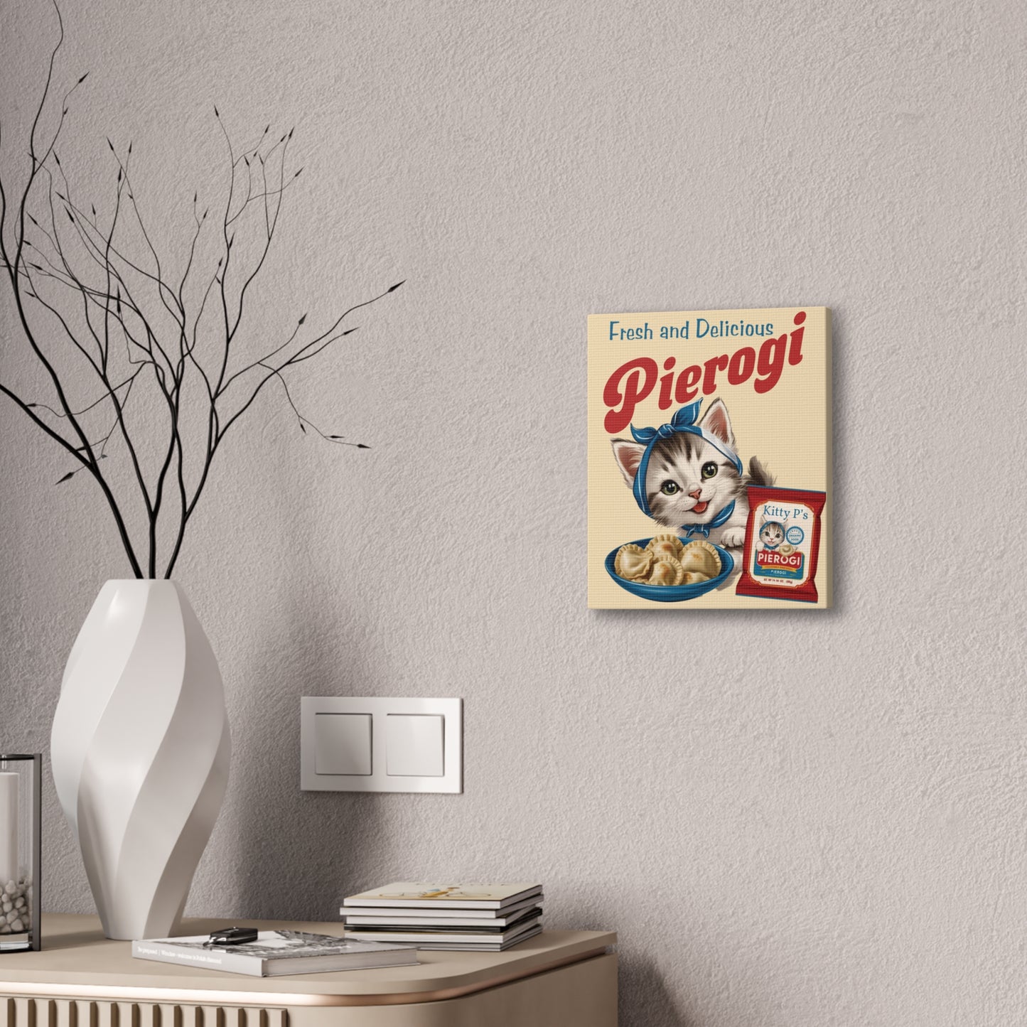 Vintage Style Kitten Pierogi Ad, Kitschy Kitten Art