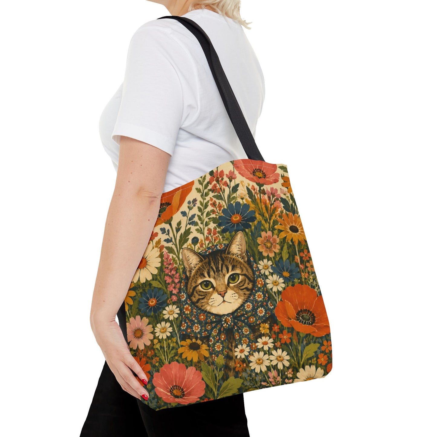 Babushka Cat Peeky Gardens Reusable Tote