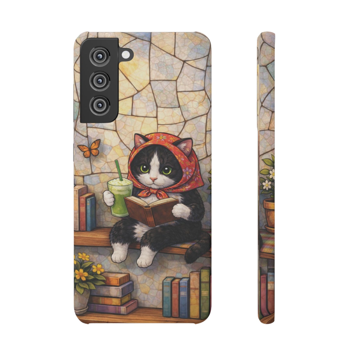 Babushka Cat Reads, Tuxedo Cat Literary Snap Phone Case