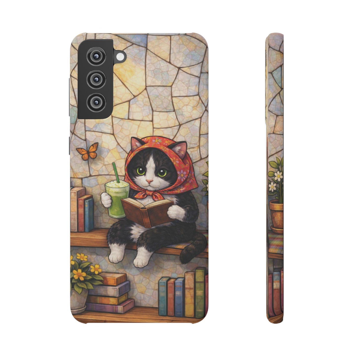 Babushka Cat Reads, Tuxedo Cat Literary Snap Phone Case