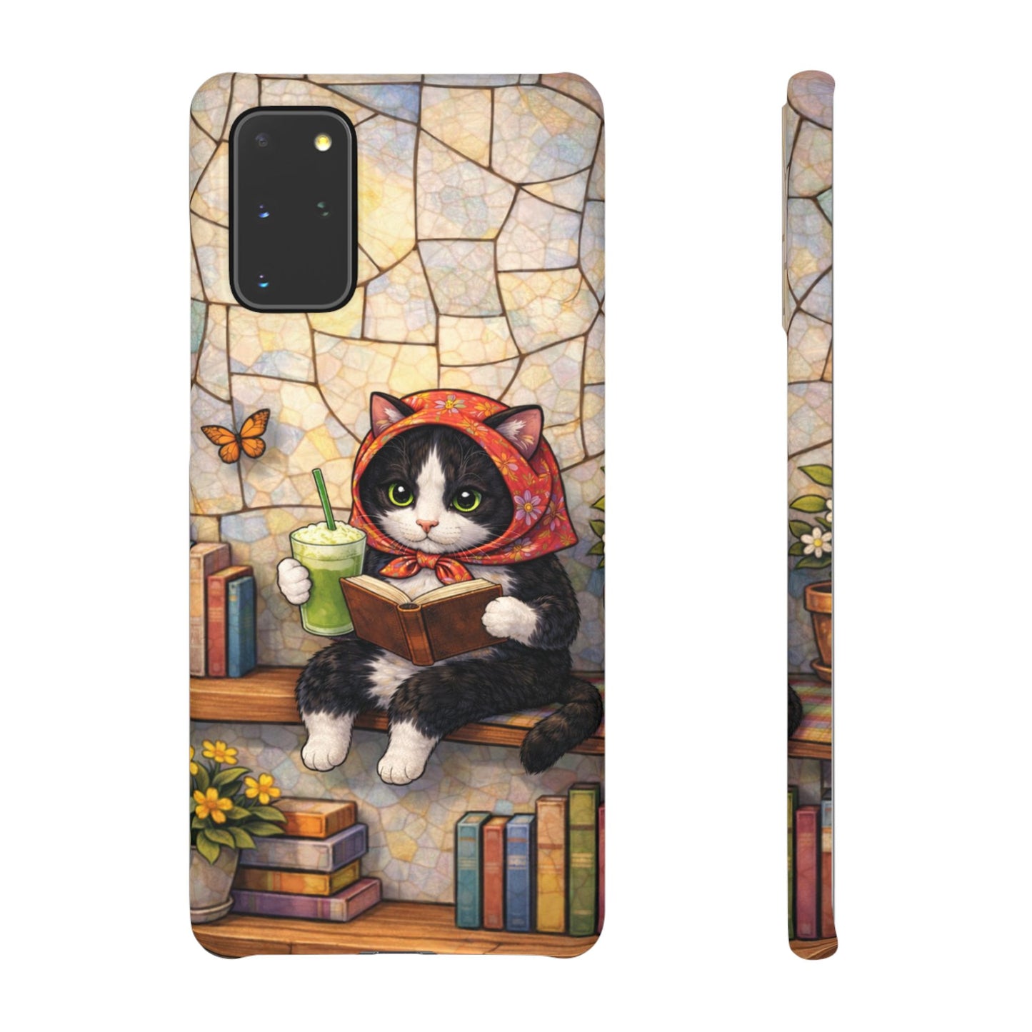 Babushka Cat Reads, Tuxedo Cat Literary Snap Phone Case