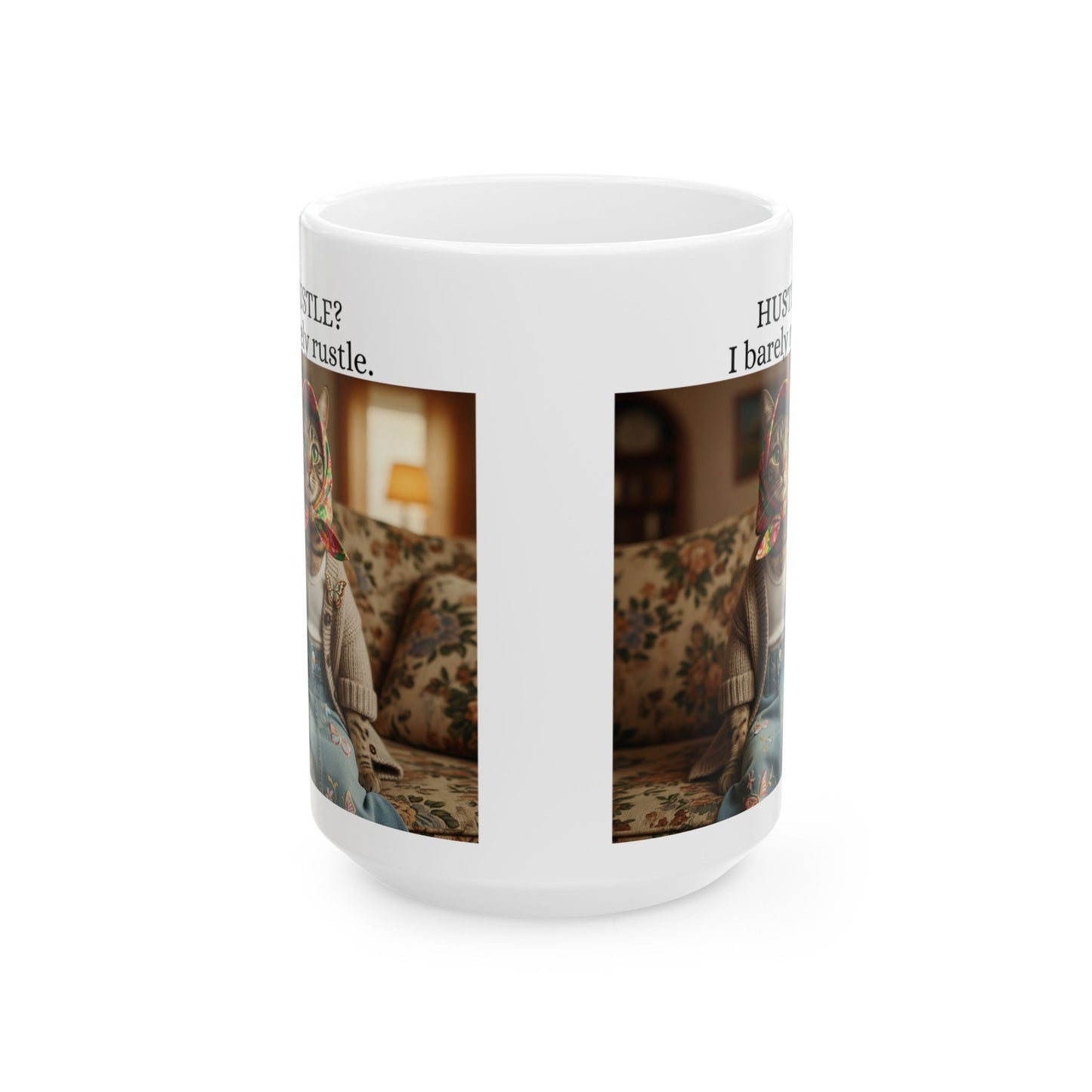 Babushka Cat Hustle Mug, Kitty Sarcasm