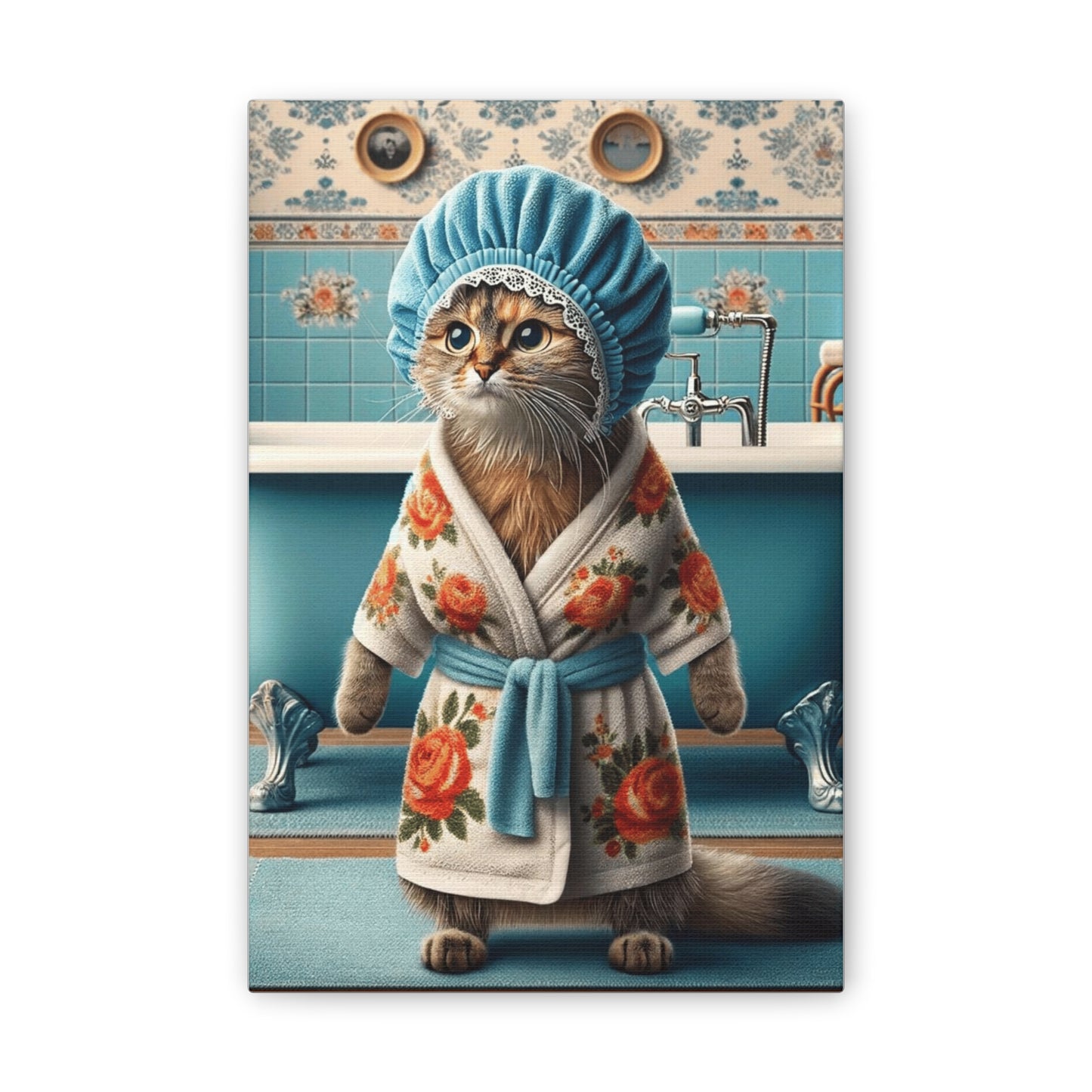 Babushka Cat Ready for Bath Time Wall Art