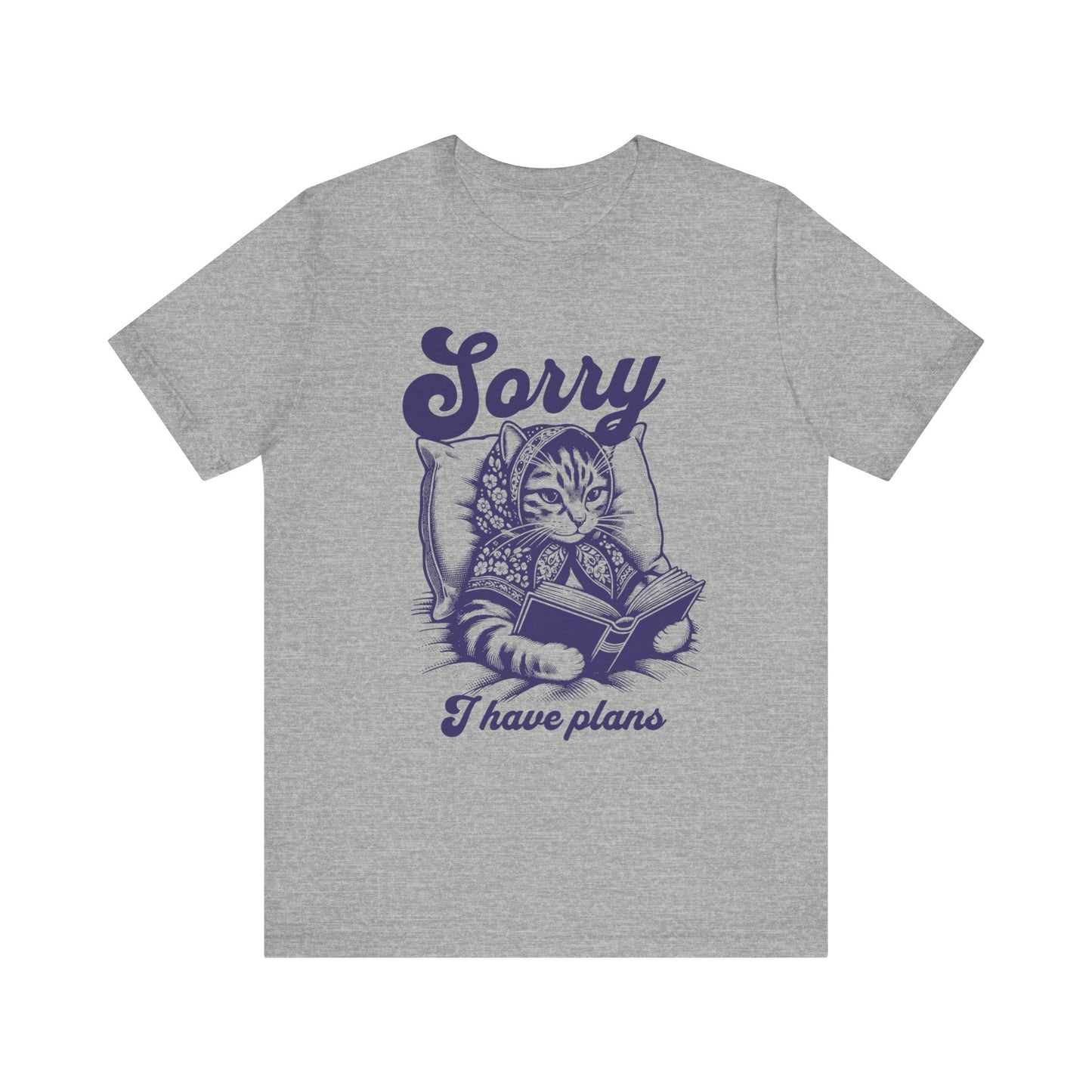 Babushka Cat Retro Unisex Jersey Short Sleeve Tee, Sorry Can's I have Plans for Cat Lovers and Book Lovers