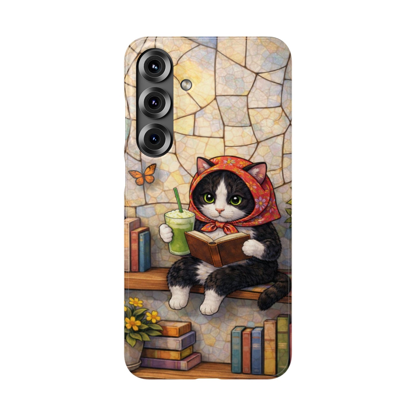 Babushka Cat Reads, Tuxedo Cat Literary Snap Phone Case