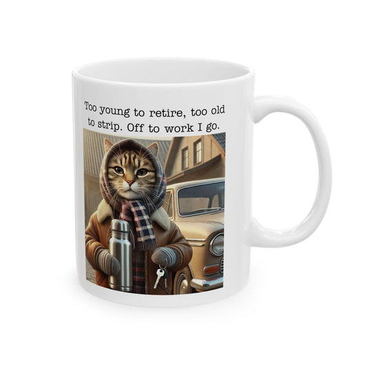 Babushka Cat Goes to Work Funny Kitschy Ceramic Mug