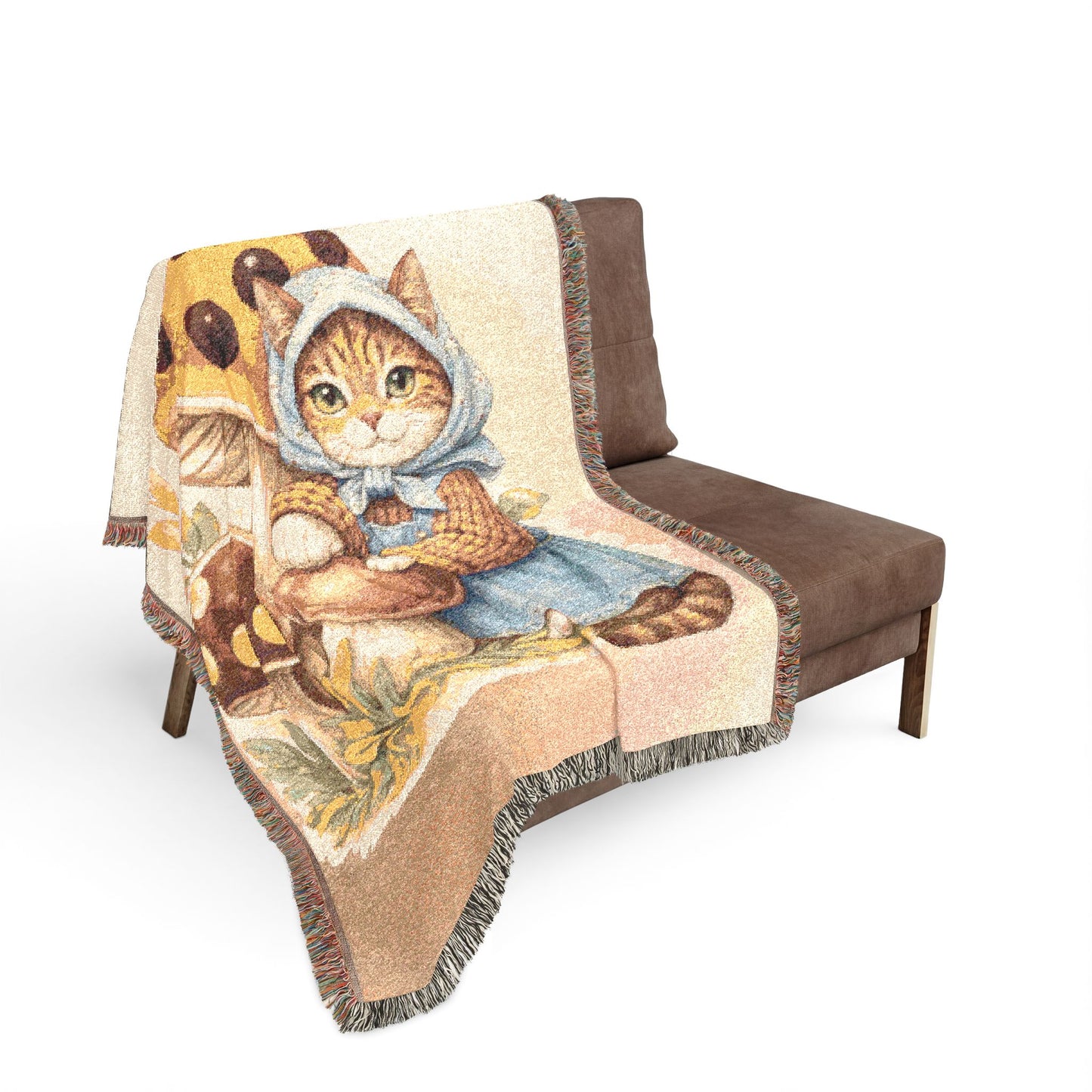 Babushka Cat Merry Mushroom Style Art Woven Blanket
