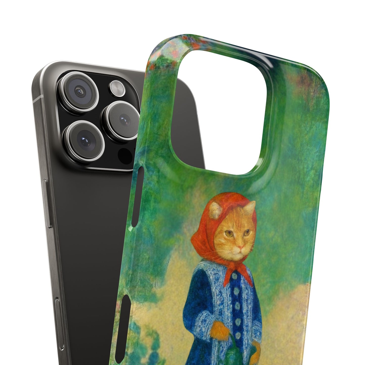 Babushka Cat With a Watering Can x Renoir Funny Art  Slim Phone Case