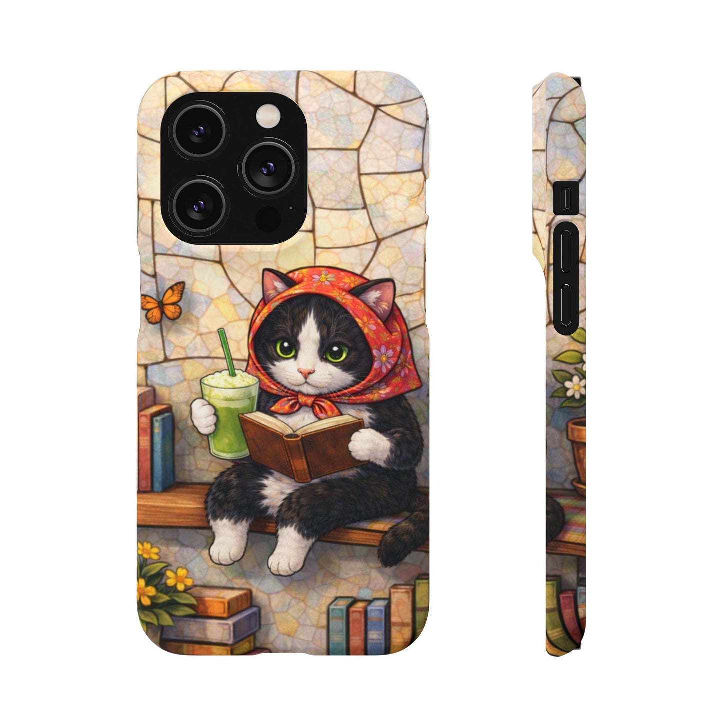 Babushka Cat Reads, Tuxedo Cat Literary Snap Phone Case