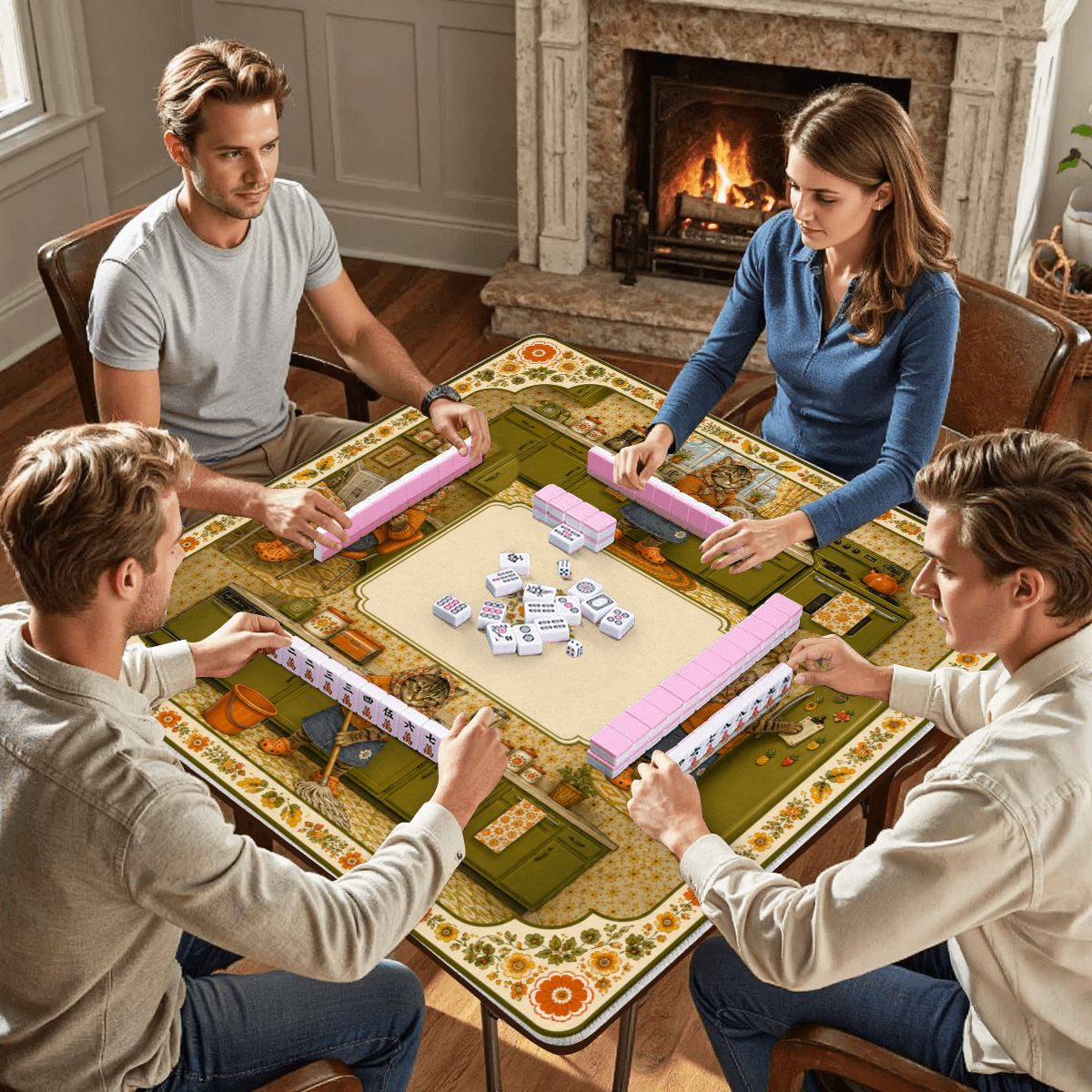 Babushka Cat 70's Kitchen Magic Mahjong Mat