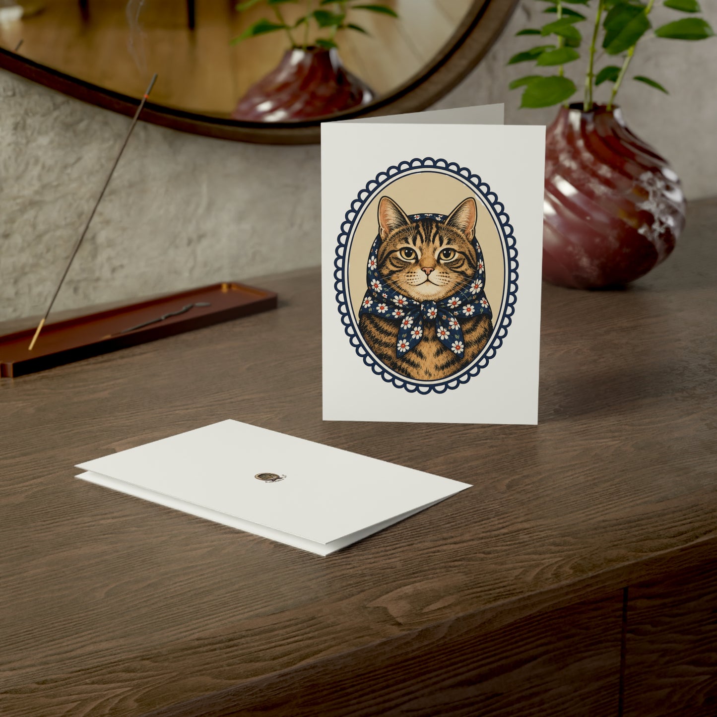 Babushka Cat General Greeting Cards Set of 10-Blank Inside