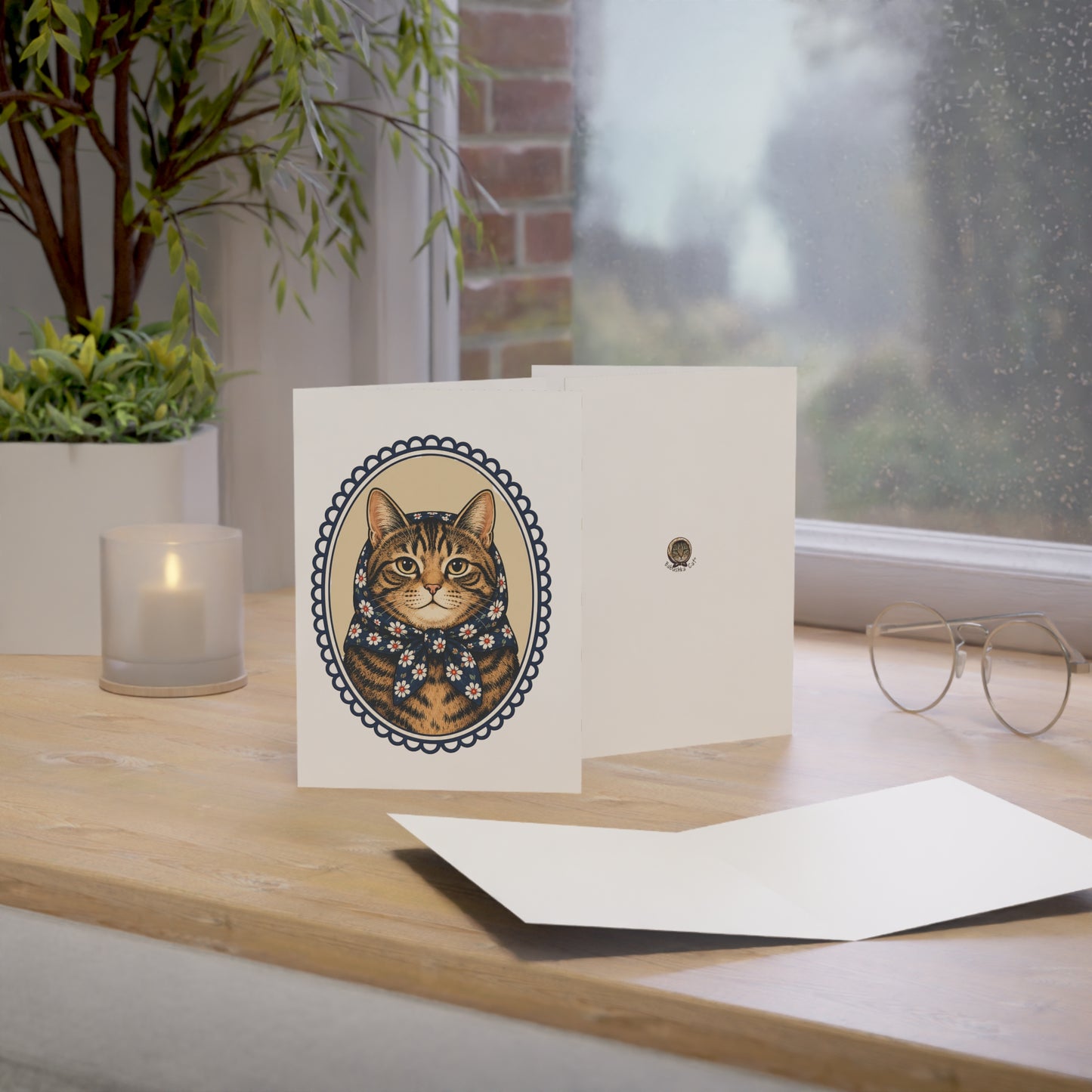 Babushka Cat General Greeting Cards Set of 10-Blank Inside