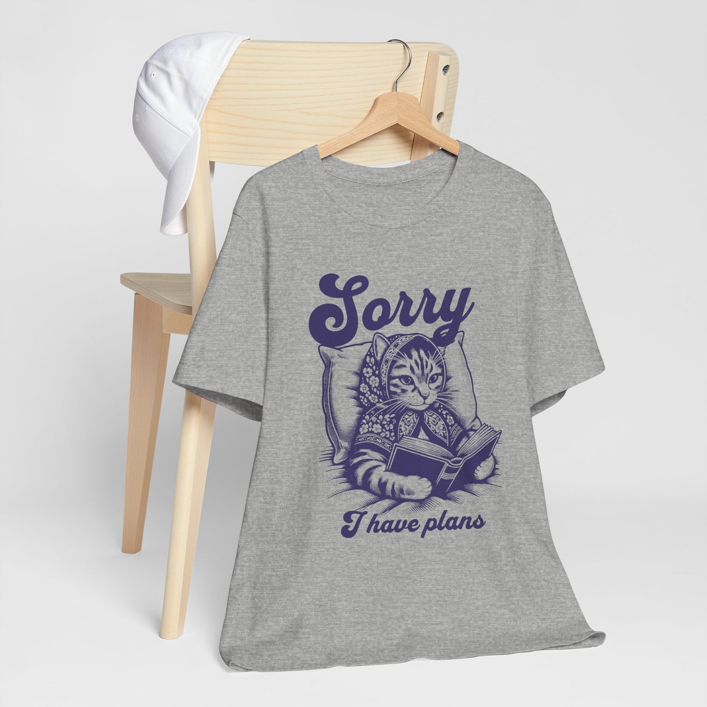 Babushka Cat Retro Unisex Jersey Short Sleeve Tee, Sorry Can's I have Plans for Cat Lovers and Book Lovers