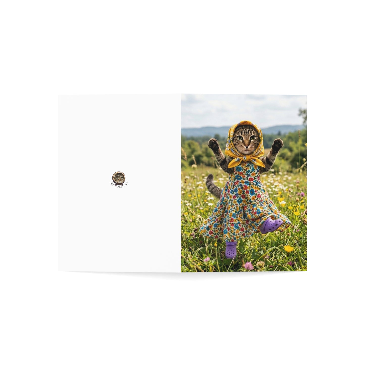 Babushka Cat General Greeting Cards Set of 10-Blank Inside