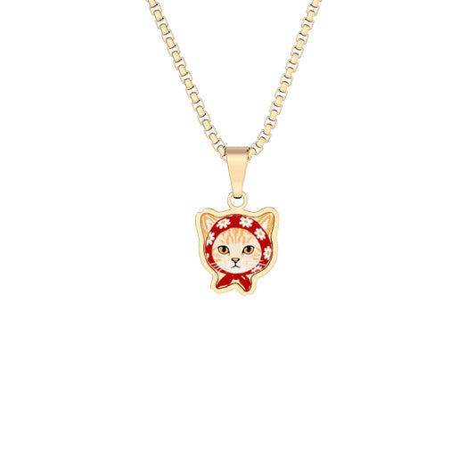 Babushka Cat Orange Tabby Cat Photo Pendant