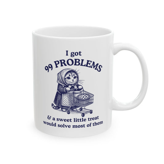 Babushka Cat Ceramic Mug,  Funny Coffee Cup for Cat Lovers, Gift for Cat Mom