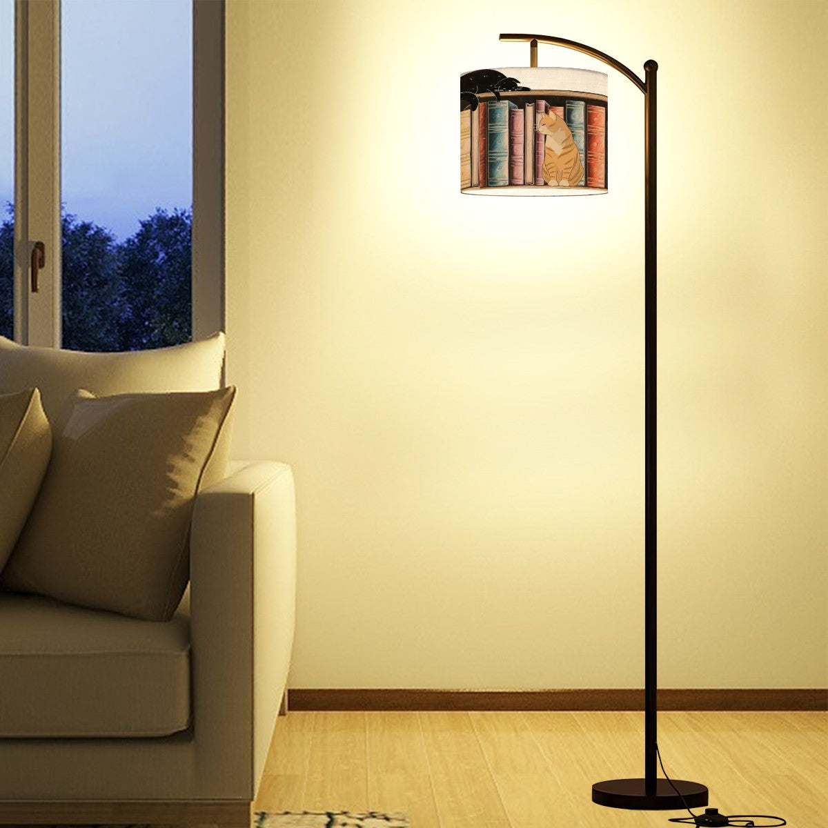 Books and Cats Arc Floor Lamp (Made in USA)