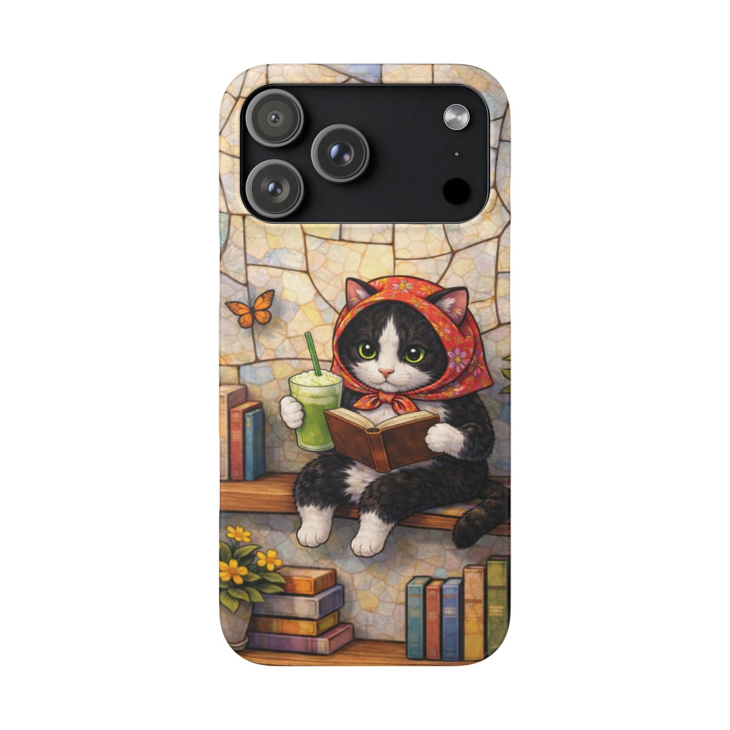 Babushka Cat Reads, Tuxedo Cat Literary Snap Phone Case