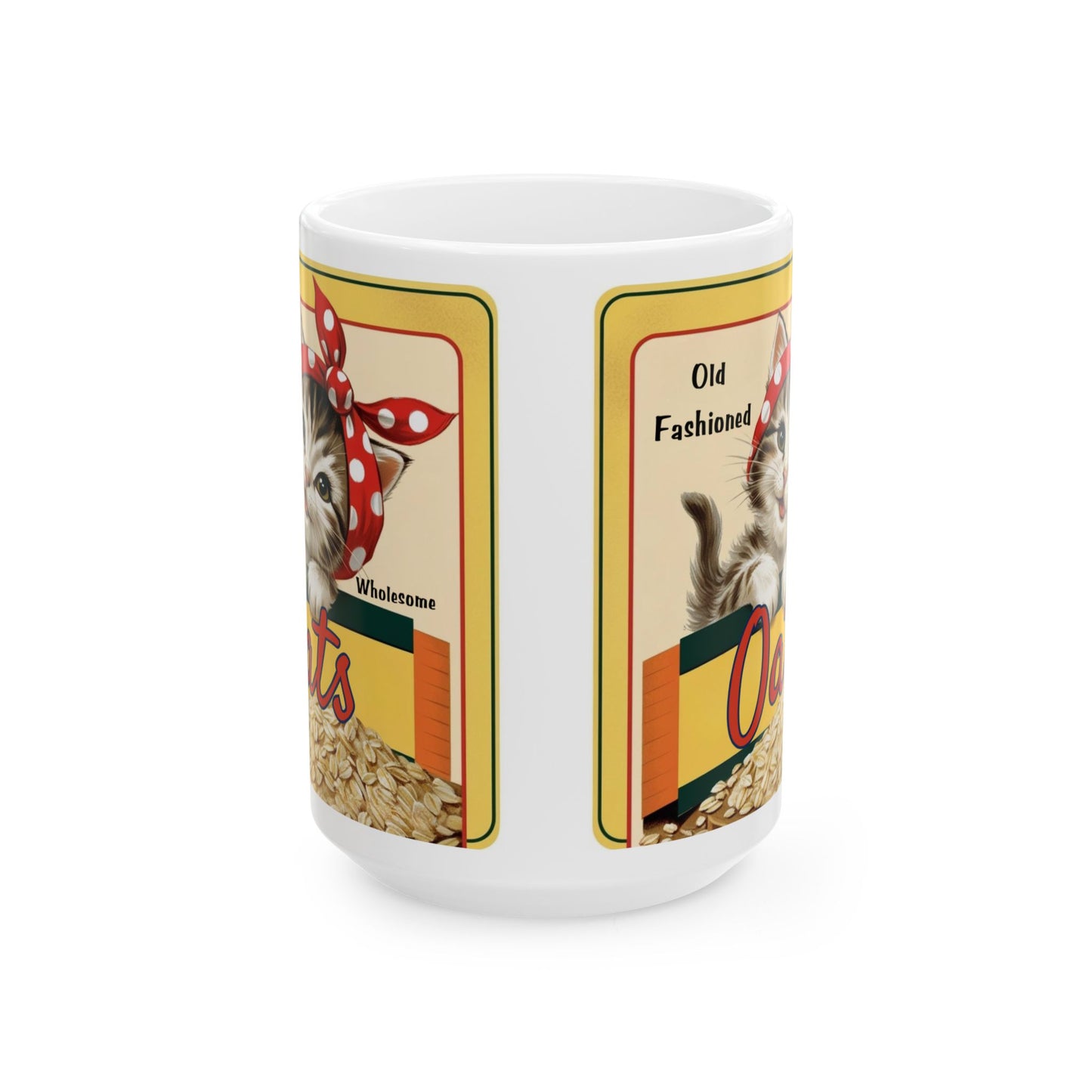 Vintage Kitten Oats Ad Style Ceramic Mug (11oz, 15oz)