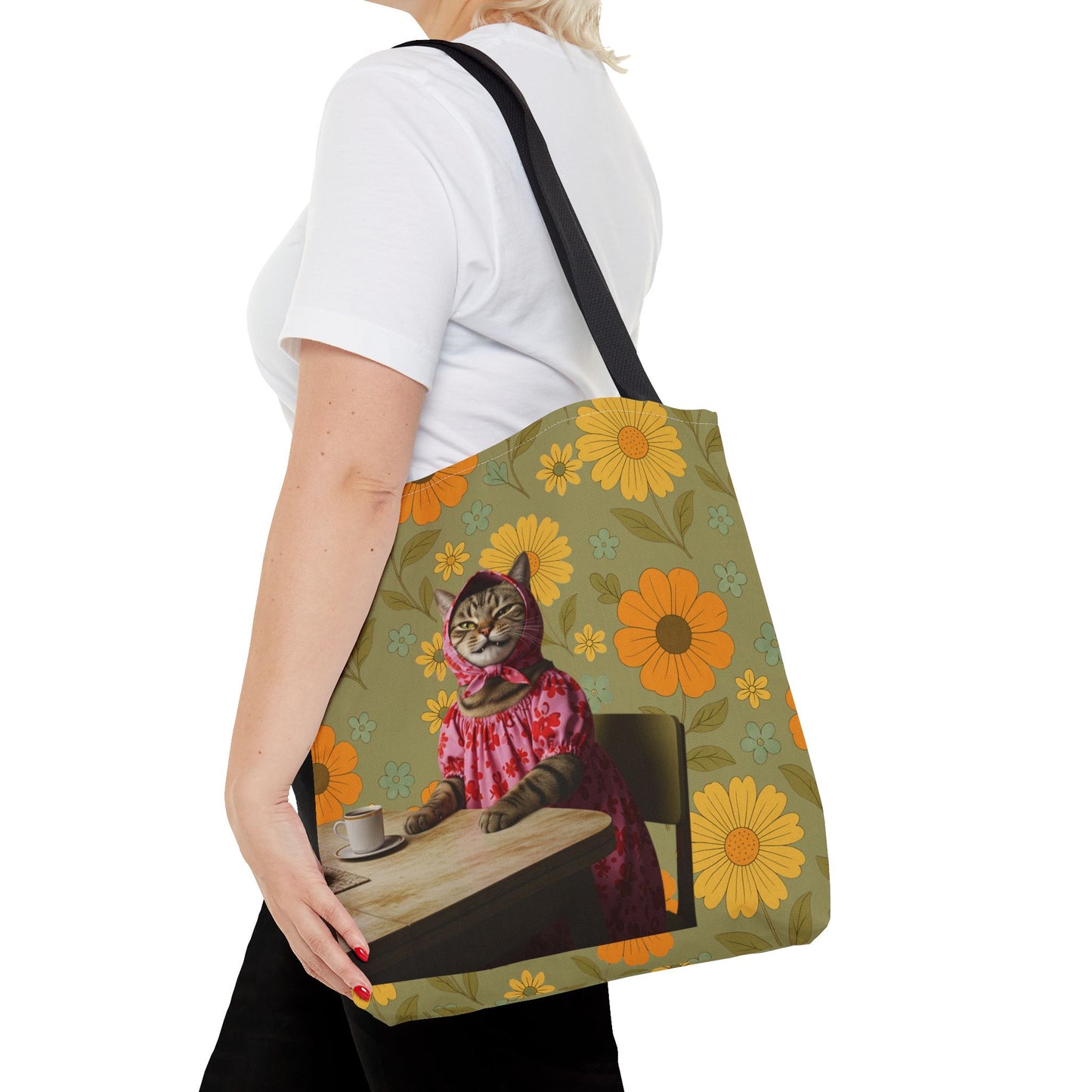 Babushka Cat Retro Style Kitschy Tote Bag (AOP)