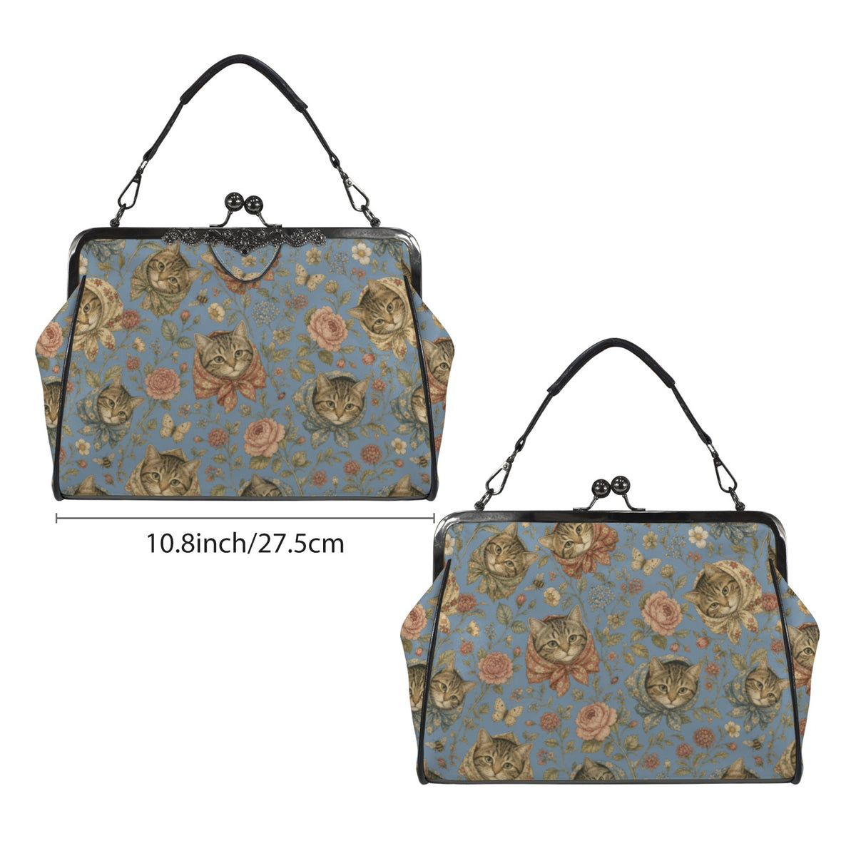 Babushka Cat Heads Pastoral Toile Vintage Style Kisslock Purse