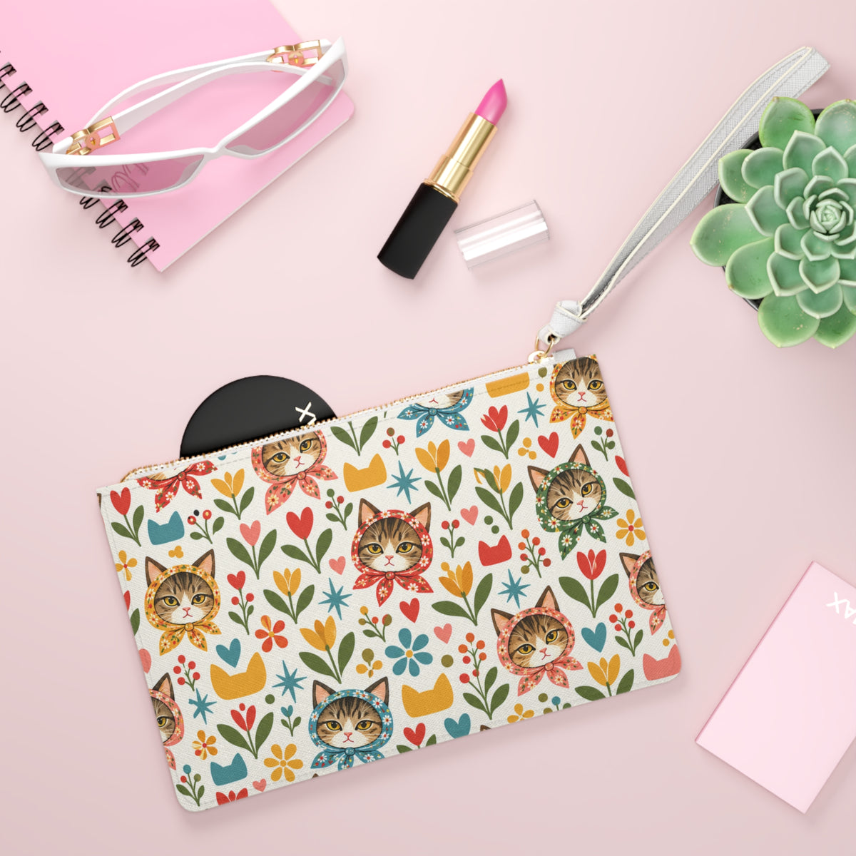 Babushka Cat Heads Whimsical Clutch Bag
