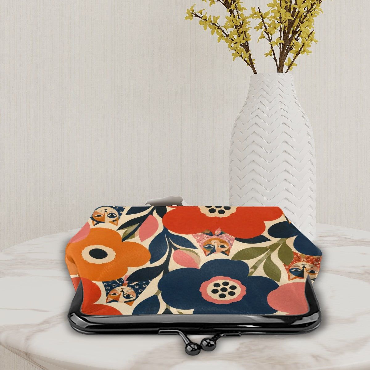 Babushka Cat Funky Flower Girl Kisslock Coin Purse