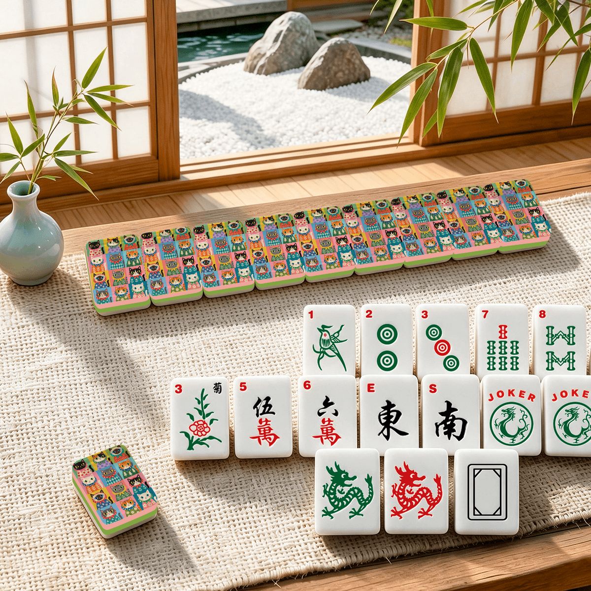 Kitschy Babushka Cat  4 Layer American Mahjong Tiles Set