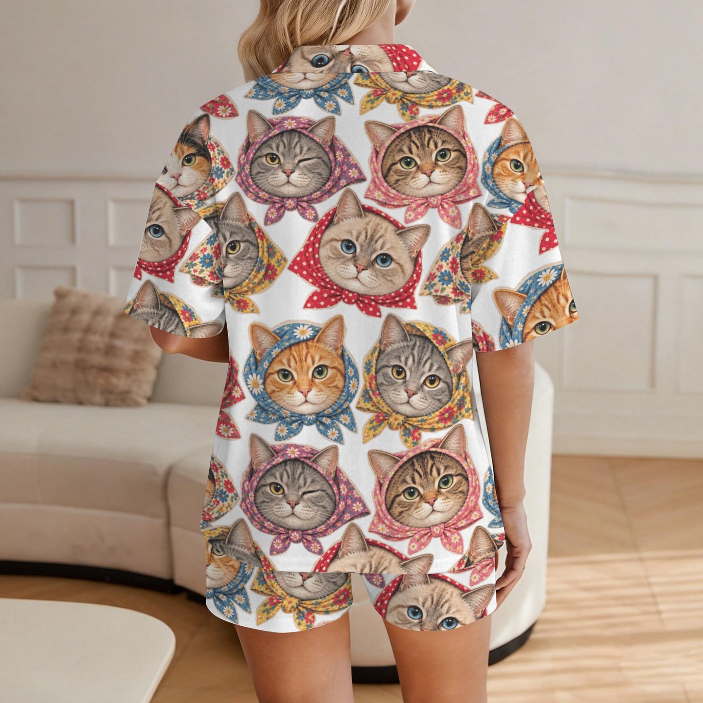 Babushka Cat Fun Heads Two-Piece Pajama Set