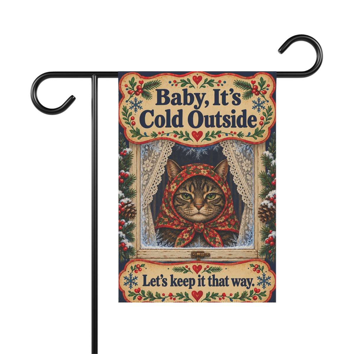 Babushka Cat Winter Humor Garden Flag (no pole)