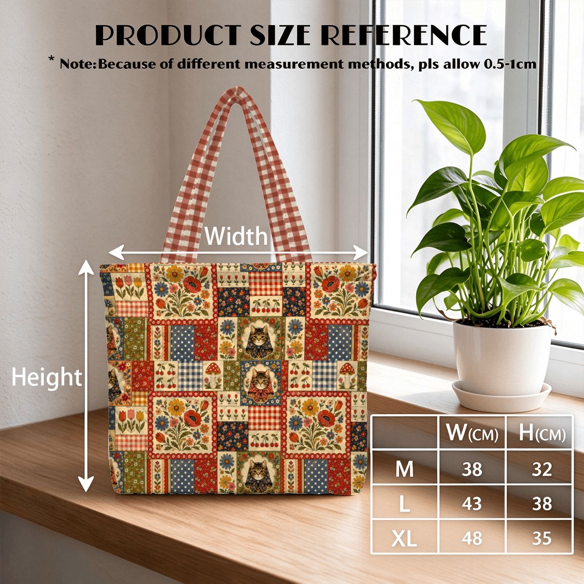 Babushka Cat Cottage Charm Quilted Tote Bag