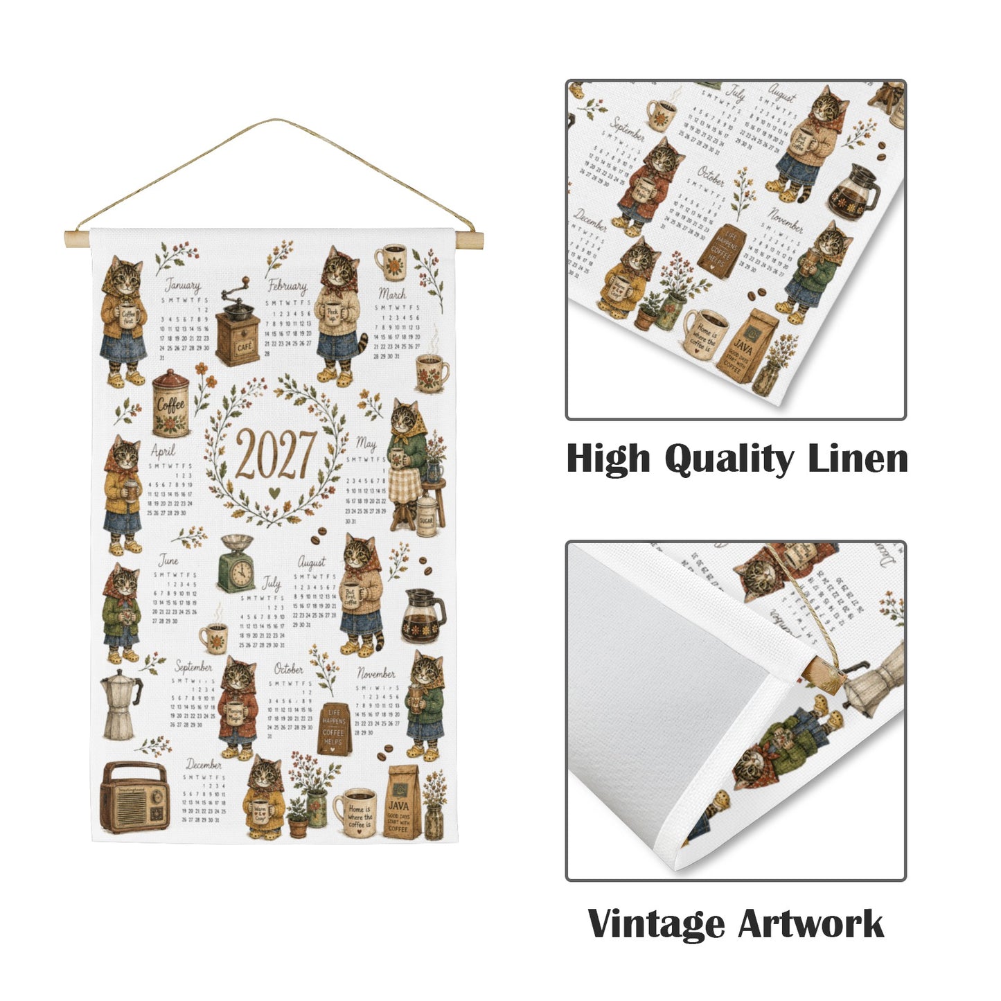 Babushka Cat Coffee Time 2027 Hanging Calendar