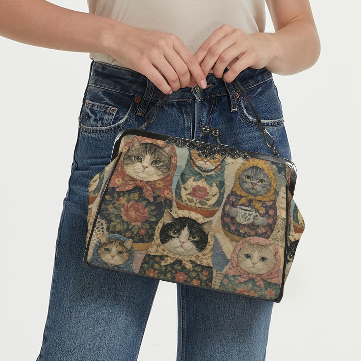 Babushkatroyshka Cat Collage Kisslock Bag