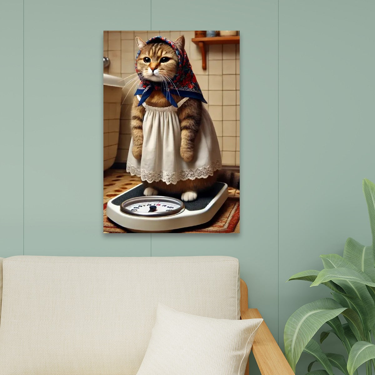 Kitschy Cat, Babushka Cat Weighs In Canvas Print Wall Art