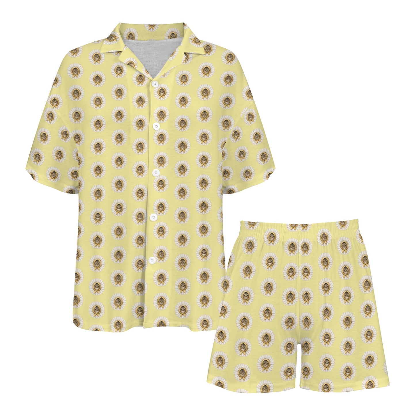 Babushka Cat Daisy Heads Women’s Two-Piece Pajama Set