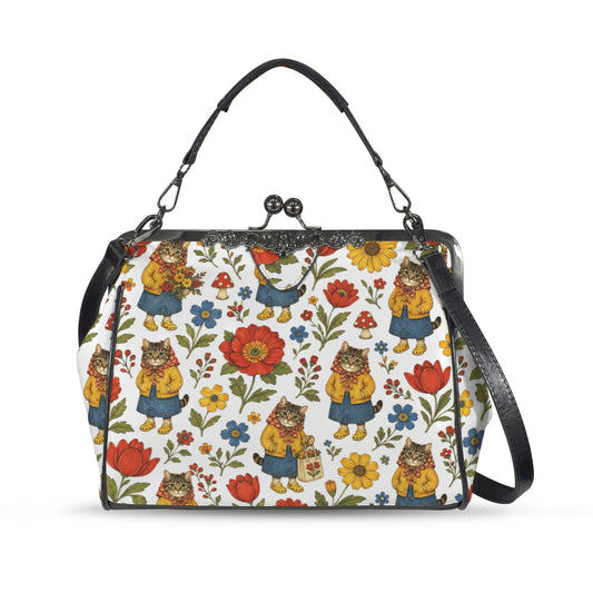 Babushka Cat Cardigans and Clogs Vintage Style Kisslock Purse