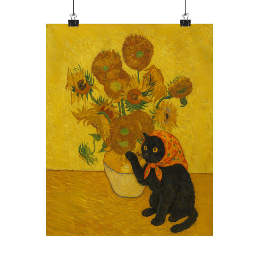 Babushka Cats X Vangogh Sunflowers Matte Vertical Poster