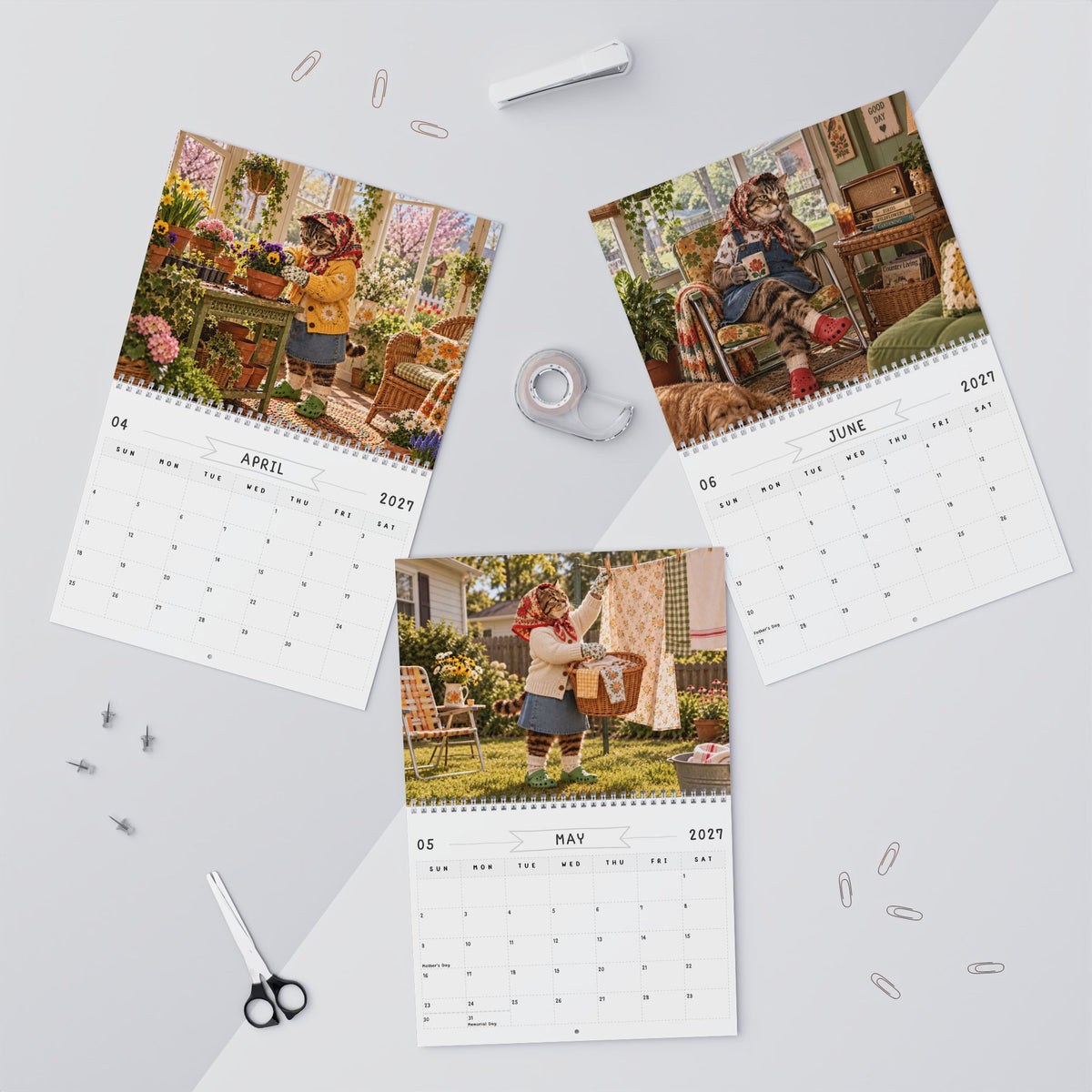 Babushka Cat Scenes 2027 Wall Calendar (2 Sizes)