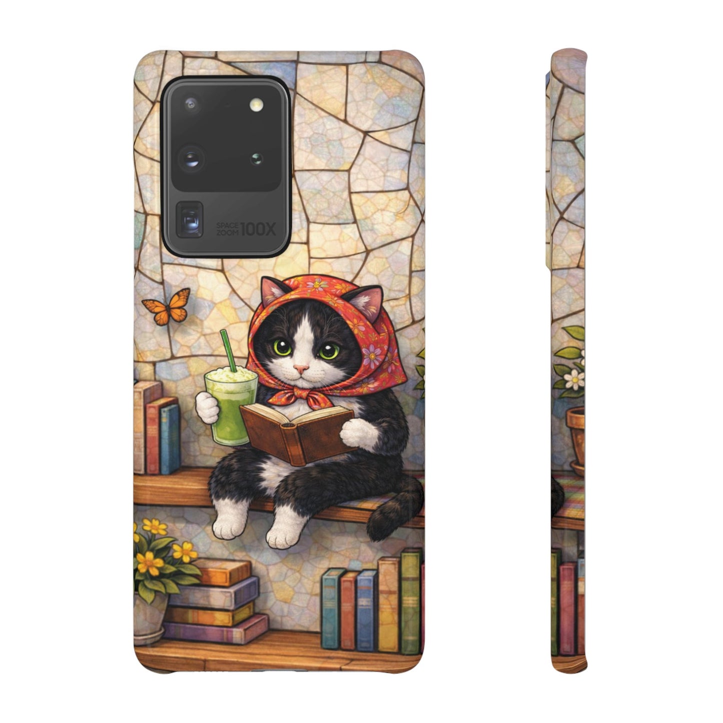 Babushka Cat Reads, Tuxedo Cat Literary Snap Phone Case