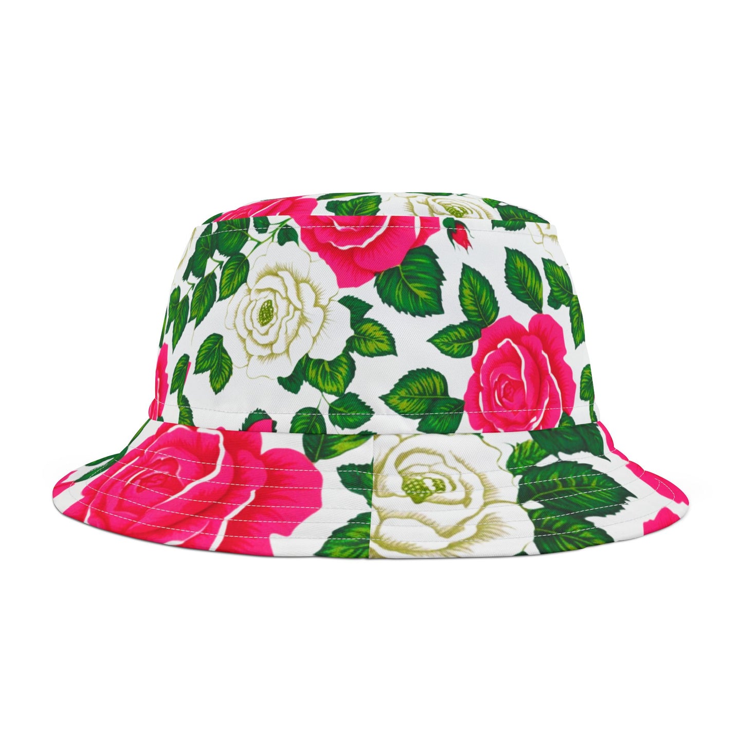 Pink and Green Cabbage Roses Floral Bucket Hat (AOP)