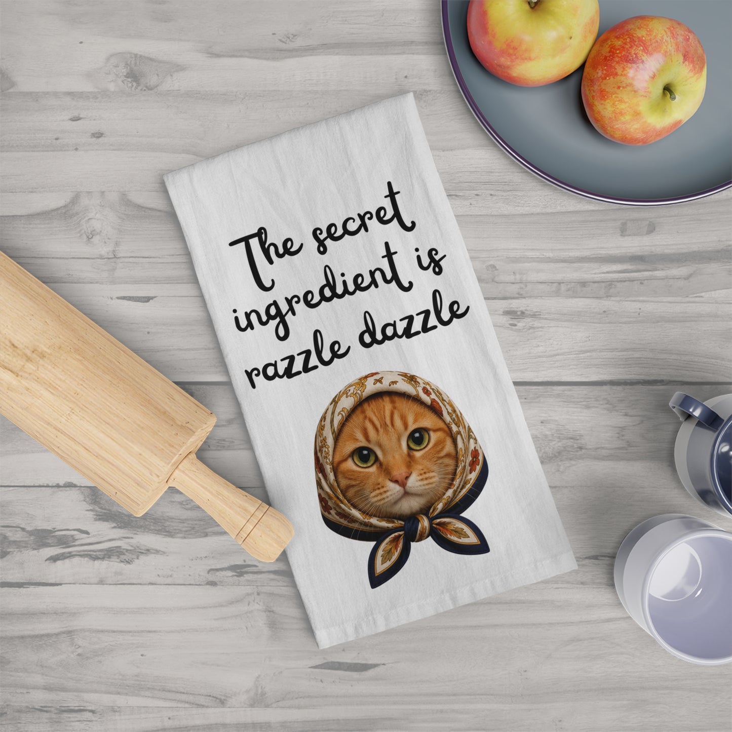 Babushka Cat Orange Tabby Cat Tea Towel