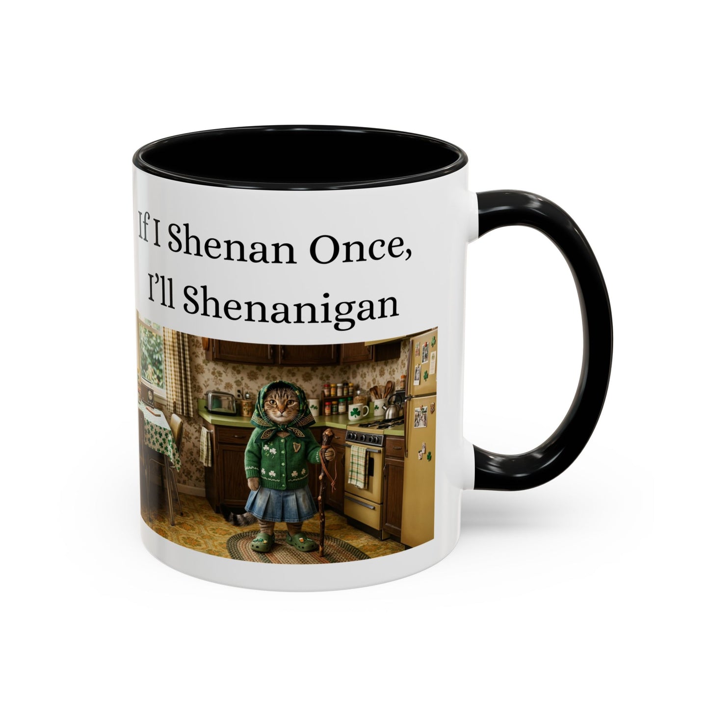 Babushka Cat Shenanigans Accent Coffee Mug (11, 15oz)