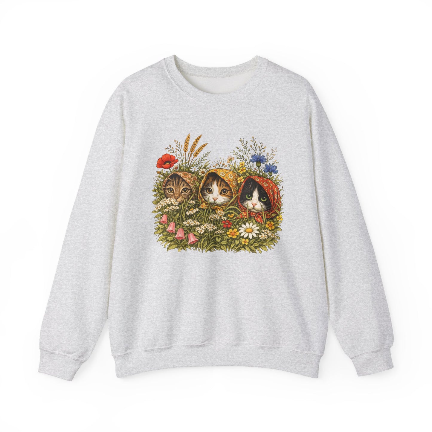 Babushka Cats Wildflower Unisex Heavy Blend™ Crewneck Sweatshirt