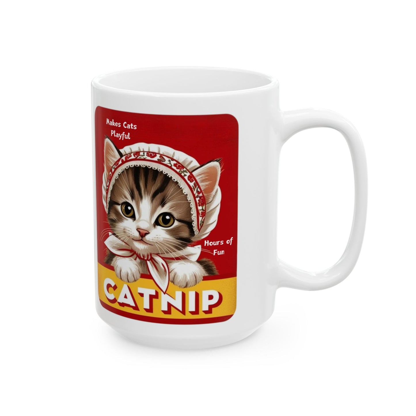 Vintage Theme Kitten Catnip Ad Style Ceramic Mug (11oz, 15oz)