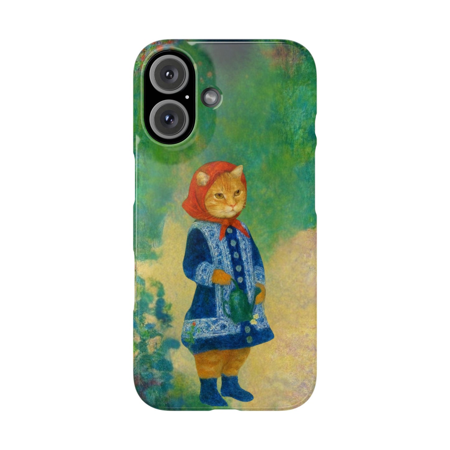 Babushka Cat With a Watering Can x Renoir Funny Art  Slim Phone Case