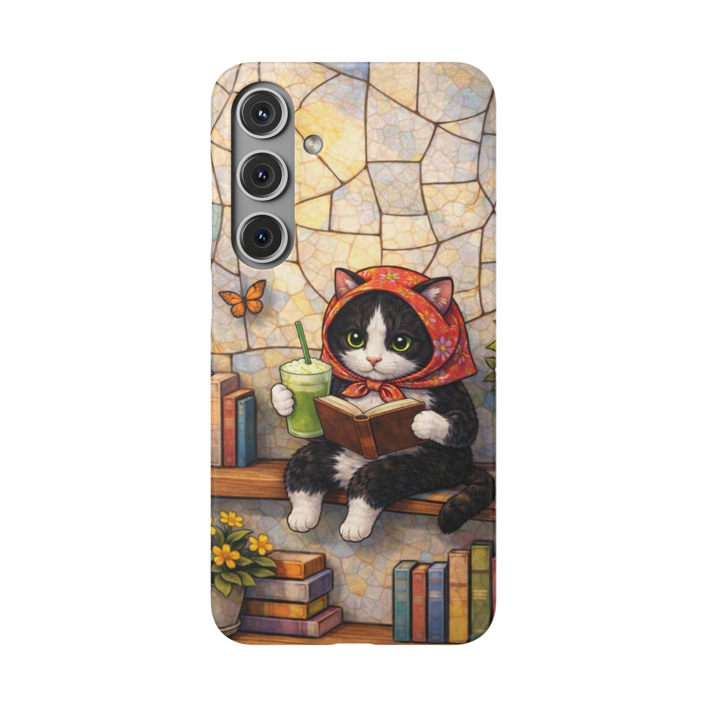 Babushka Cat Reads, Tuxedo Cat Literary Snap Phone Case