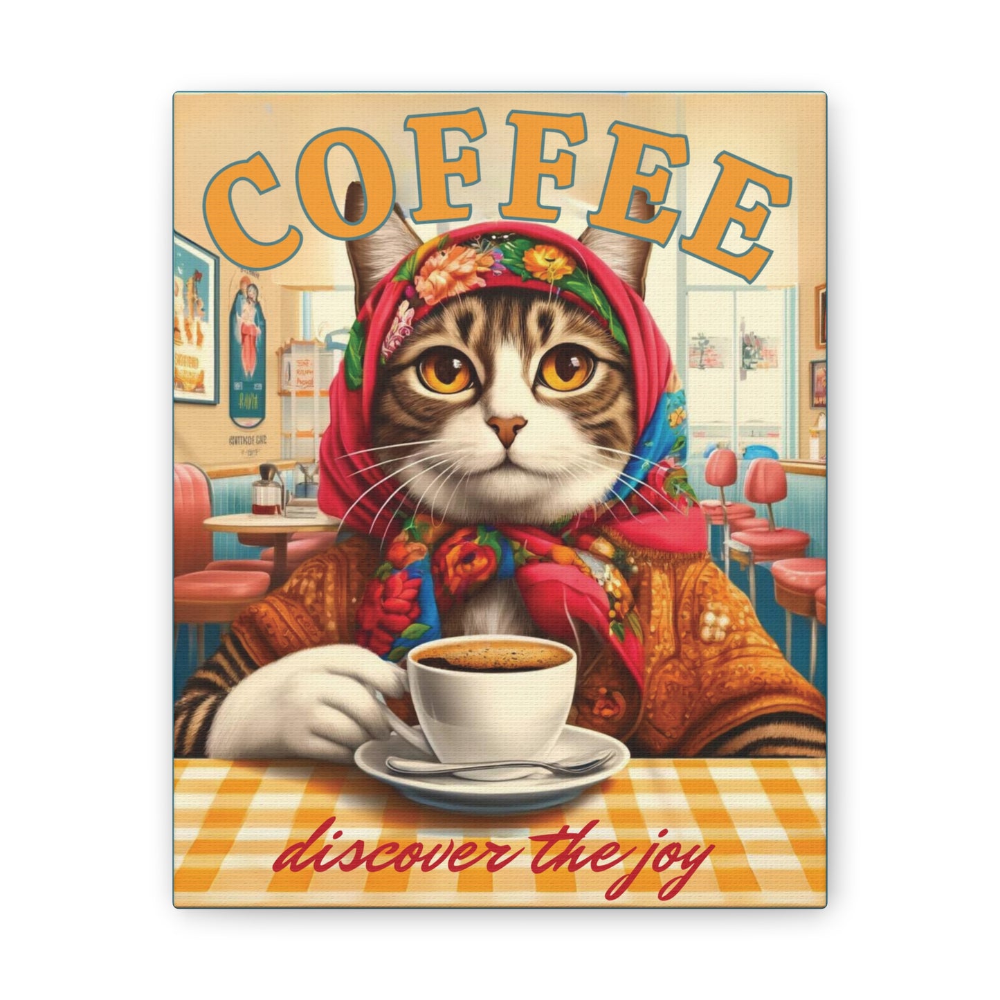 Babushka Cat Coffee Shop Sign Wall Art