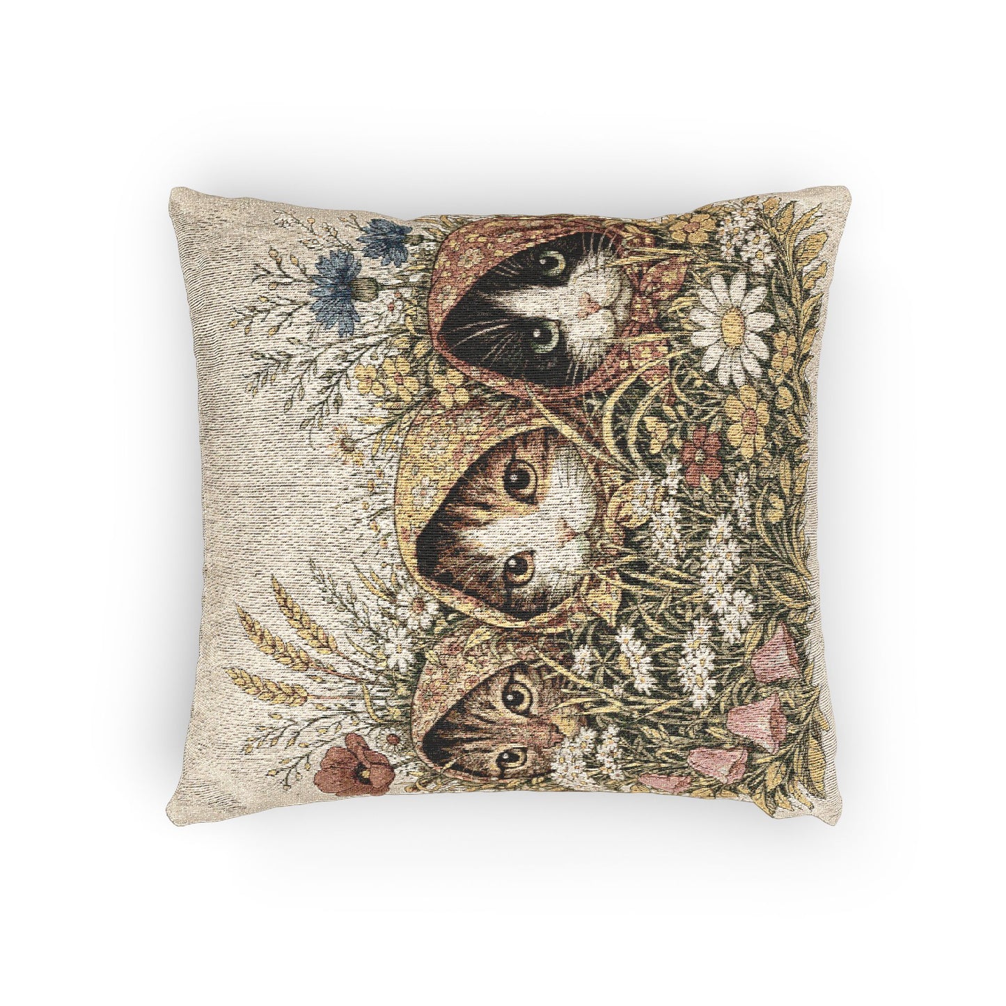 Babushka Cats  Wildflower Variety Breed Woven Pillow
